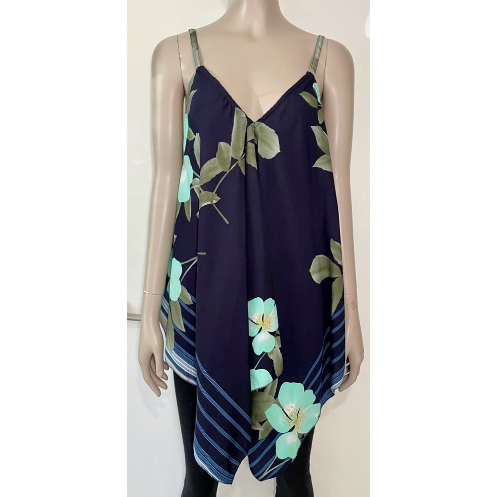 Unique Spectrum Navy Floral Handkerchief Top